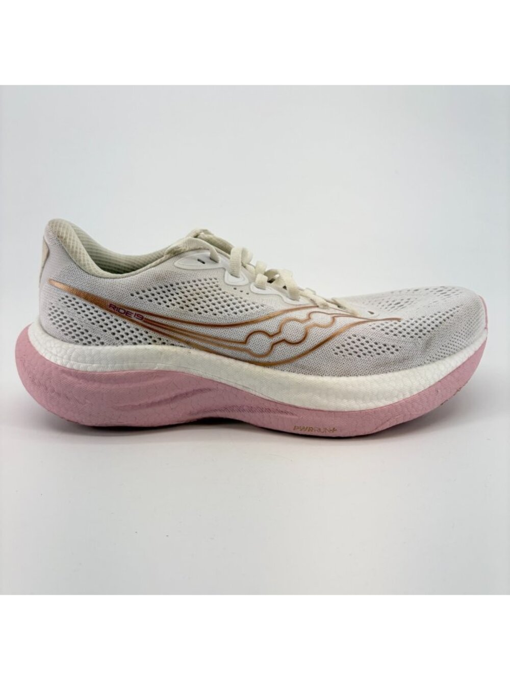 Saucony Ride 19 Womens Size 9 White Pink Athletic Road Running Shoes Sneakers